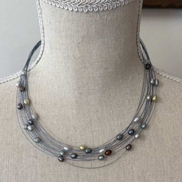 Honora Freshwater Pearl Multi Strand Toned Wire Necklace - Picture 1 of 4
